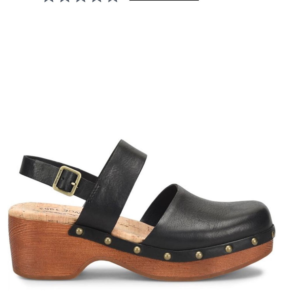 Kork-Ease Black Leather Platform Clogs with Brass Studs - Picture 3 of 13